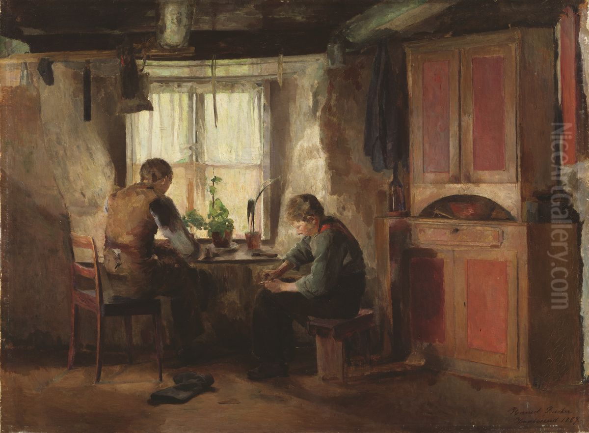 A Country Cobbler Oil Painting by Harriet Backer
