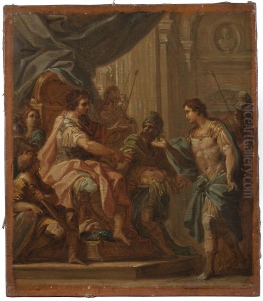 David and Saul. Study Oil Painting by Sebastiano Conca
