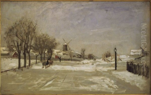 Winter. View of Eriksberg, Stockholm Oil Painting by Carl Skanberg