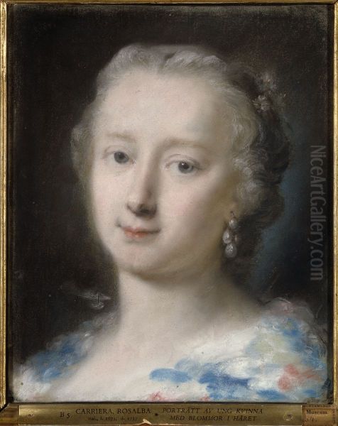 Ung kvinna med blommor i haret Oil Painting by Rosalba Carriera