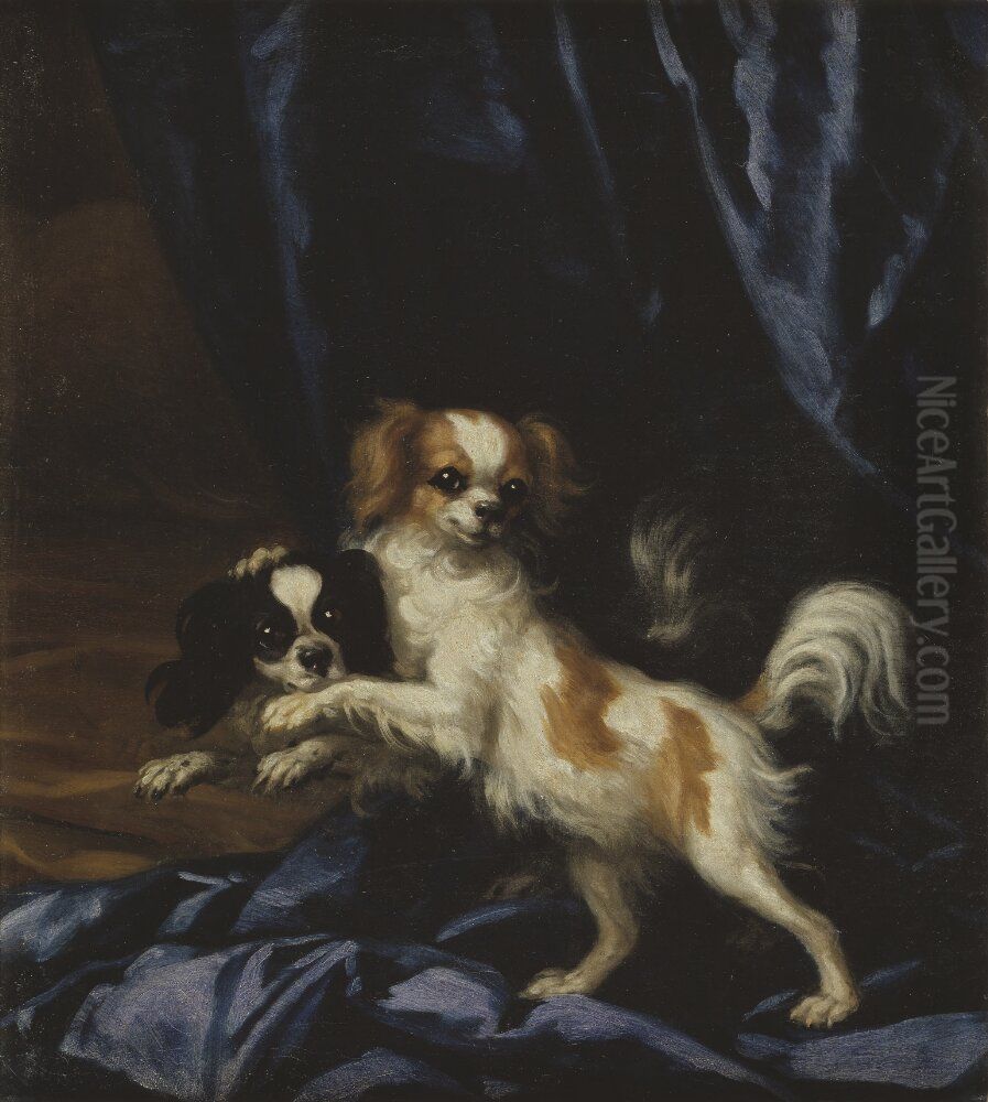 Two Small Dogs Oil Painting by David Klocker Ehrenstrahl
