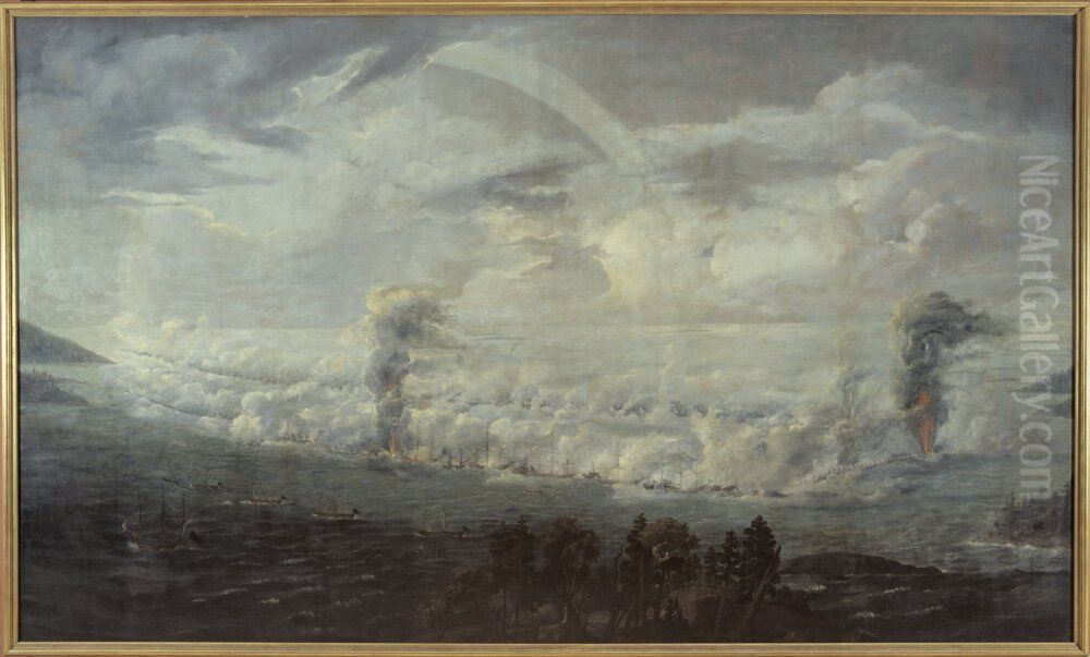 Slaget vid Svensksund. den 9 juli 1790 Oil Painting by Louis Jean Desprez