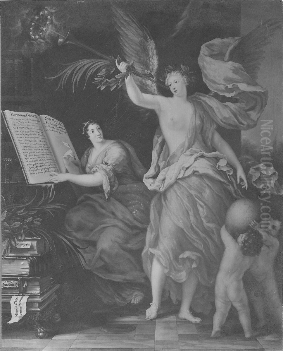 Ryktet och Historien forkunnar Karl XI:s bedrifter Oil Painting by David Klocker Ehrenstrahl
