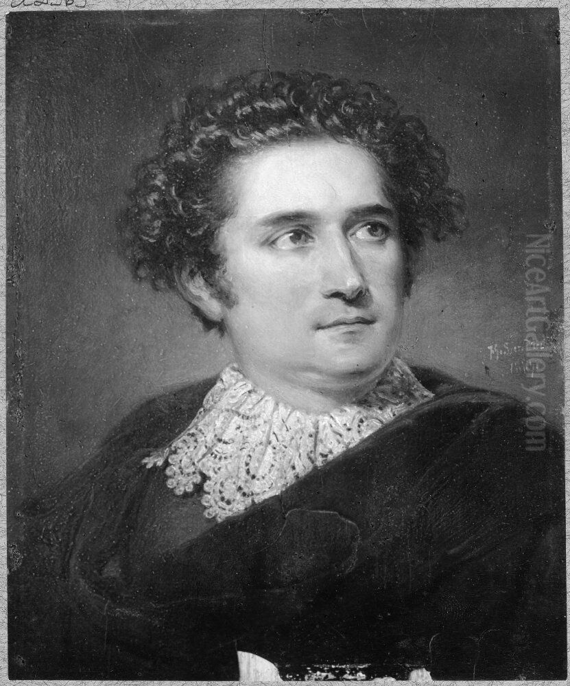 Nils Vilhelm Almlof (1799-1875), skadespelare, gift med 1. Karin Cederberg, 2. Charlotte Ficker Oil Painting by Johan Gustaf Sandberg