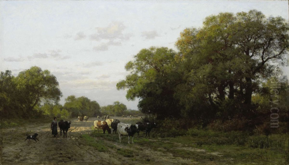 Landschap in Drenthe Oil Painting by Julius van de Sande Bakhuyzen