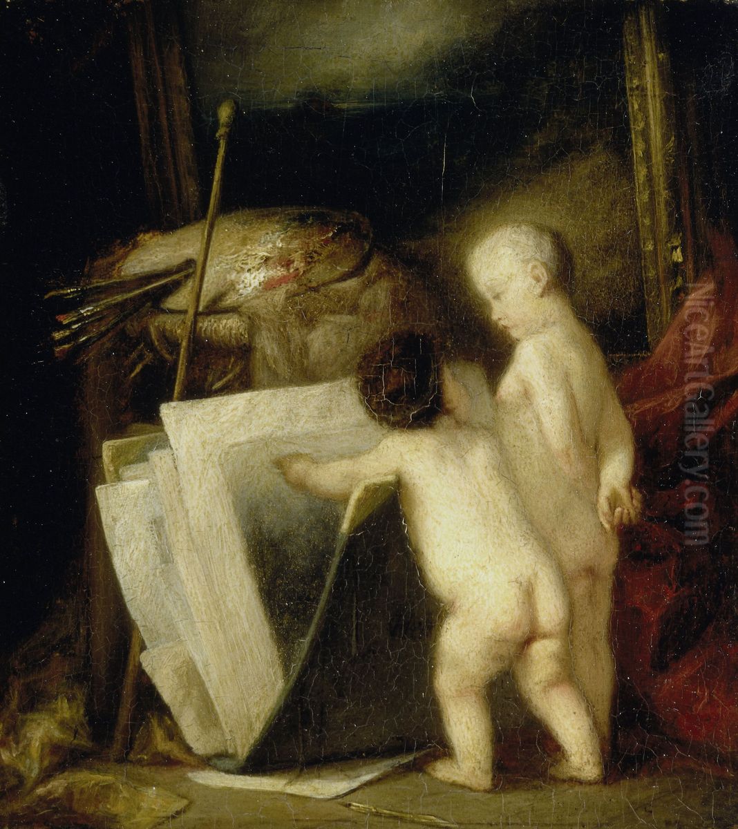 De kleine kunstliefhebbers Oil Painting by Hippolyte Michaud