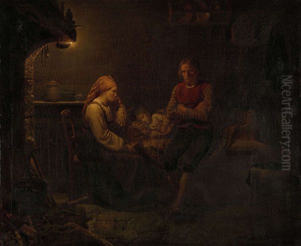 Het zieke kind Oil Painting by Adolph Tidemand