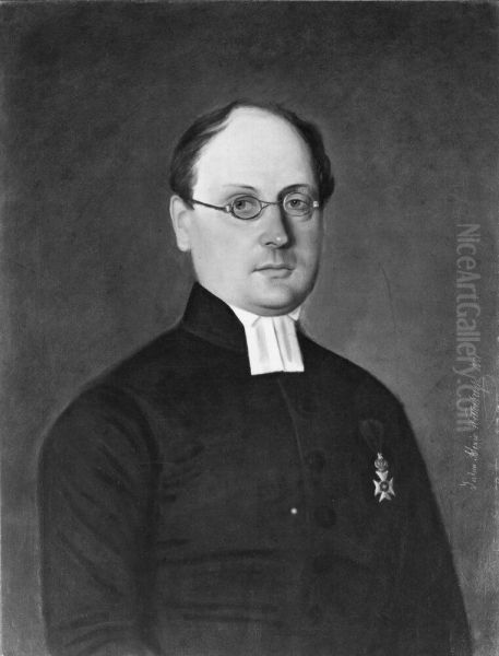 Johan Ludvig Runeberg (1804-1877), finnish-swedish author, married to Fredrika Tengstrom Oil Painting by Alexis Wetterbergh