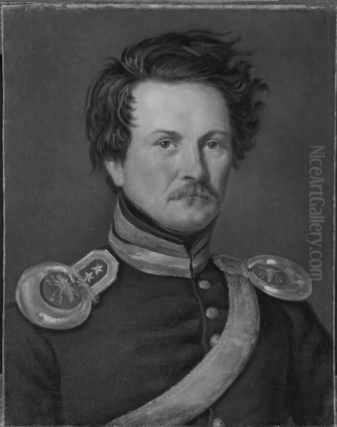 Alexander Klemens Wetterling (1796-1858), major, konstnar, gift med Ulrika Catharina Bergstrom Oil Painting by Carl Peter Mazer