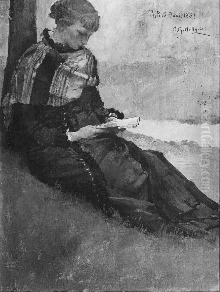 Julia Thiersch (1859-1933), married to artist Carl Gustaf Hellqvist Oil Painting by Carl Gustaf Hellqvist