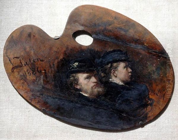 Carl Gustaf Hellqvist and his wife Julia Thiersch. Oil Painting by Carl Gustaf Hellqvist