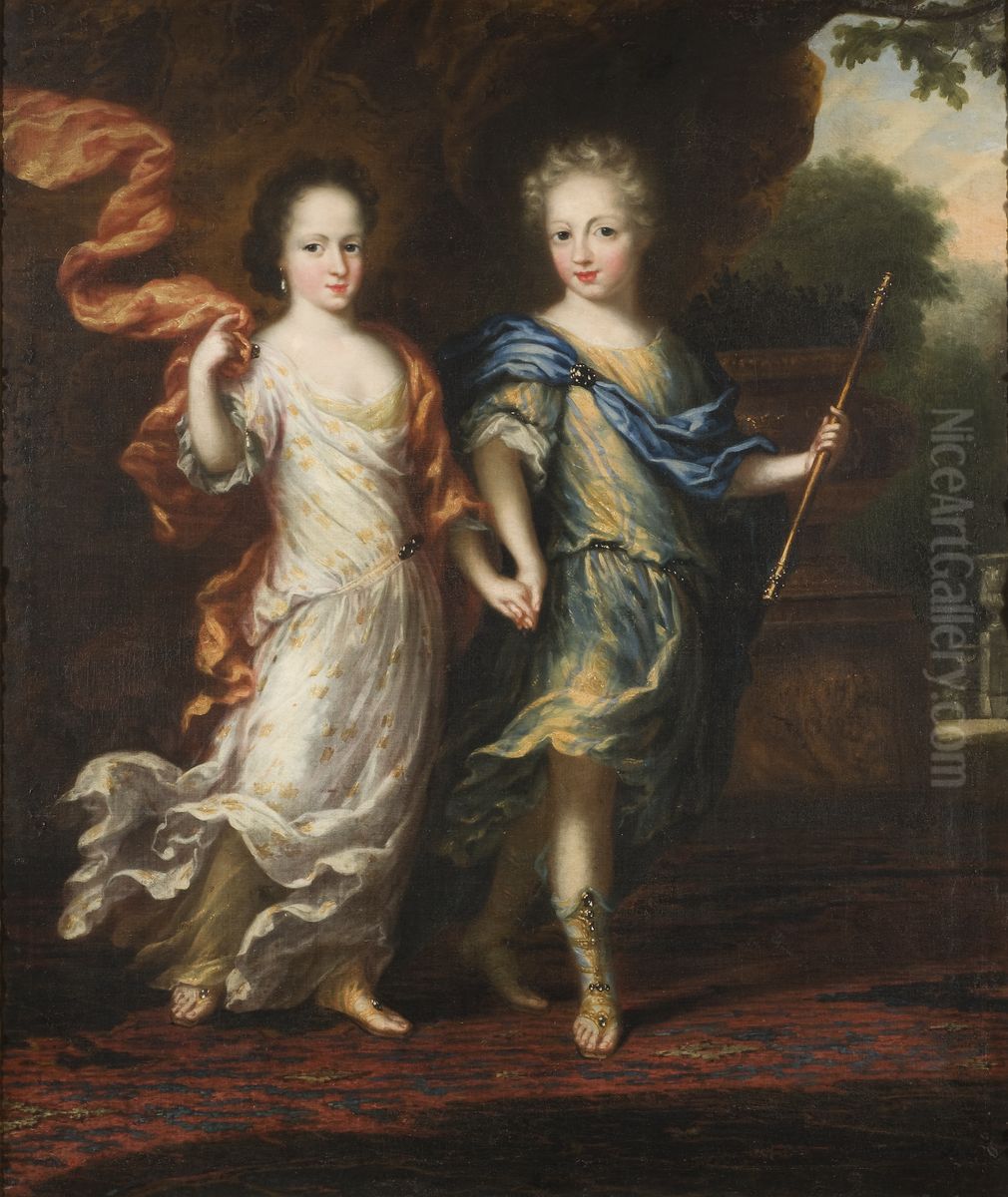 Karl XII, 1682-1718, konung av Sverige, pfalzgreve av Zweibrucken och Hedvig Sofia, 1681-1708,  prinsessa av Sverige, hertiginna av Holstein-Gottorp Oil Painting by David Klocker Ehrenstrahl