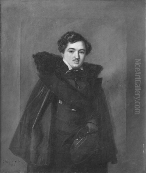 Johan Adam Cronstedt, 1811-1863, greve, fanrik, tecknare, gift med Sofia Skrebitskij Oil Painting by Johan Kristian Berger