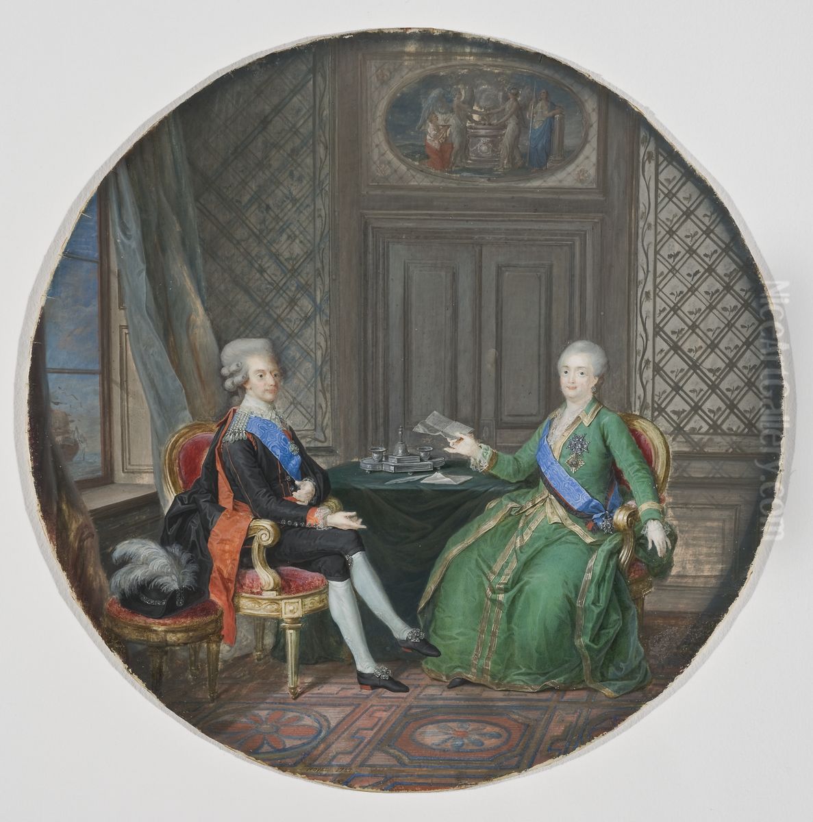 King Gustavus III and Catherine II of Russia in Fredrikshamn 1783 Oil Painting by Cornelius Hoeyer