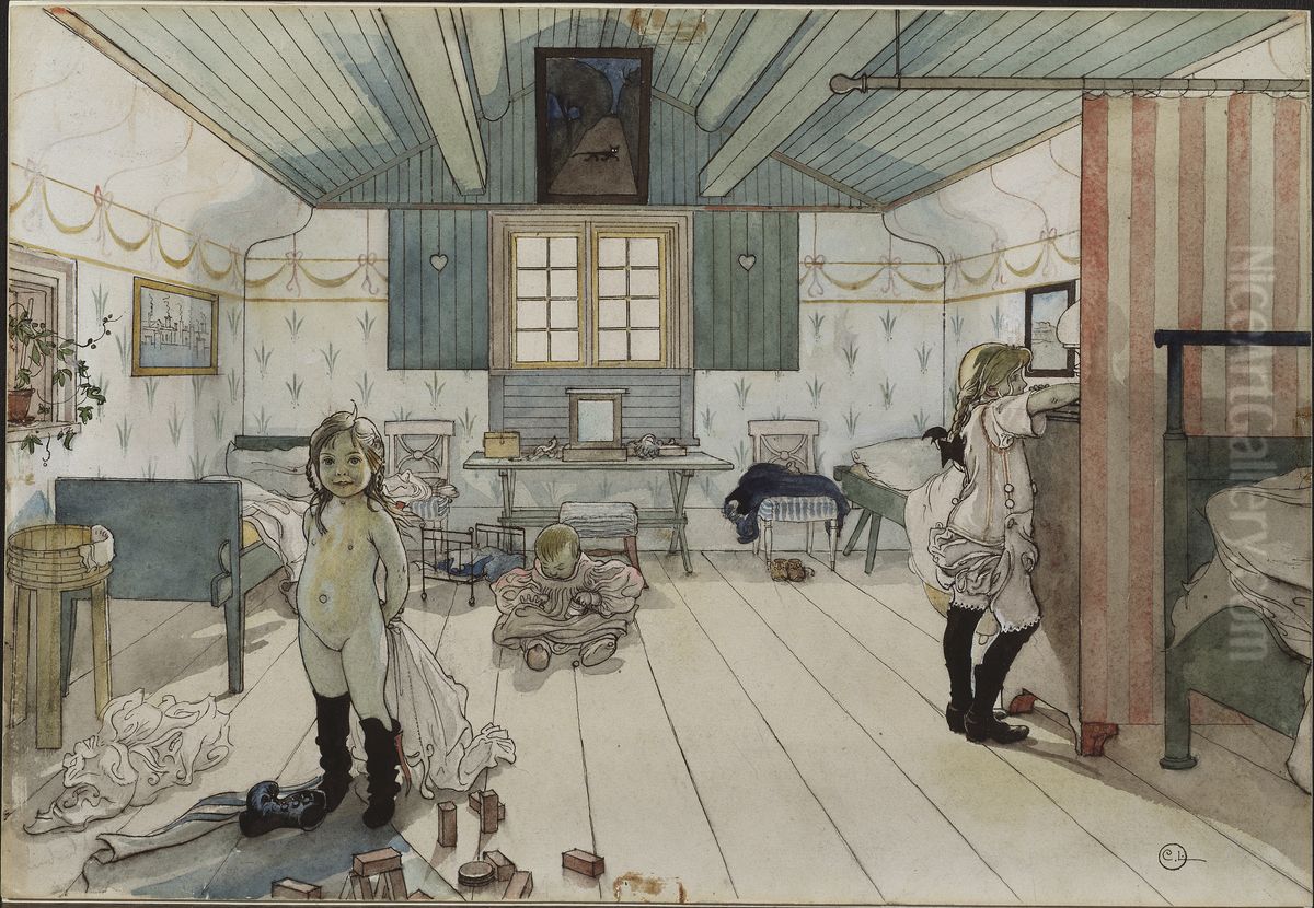 Mamma's and the Small Girls' Room. From A Home (26 watercolours) Oil Painting by Carl Larsson