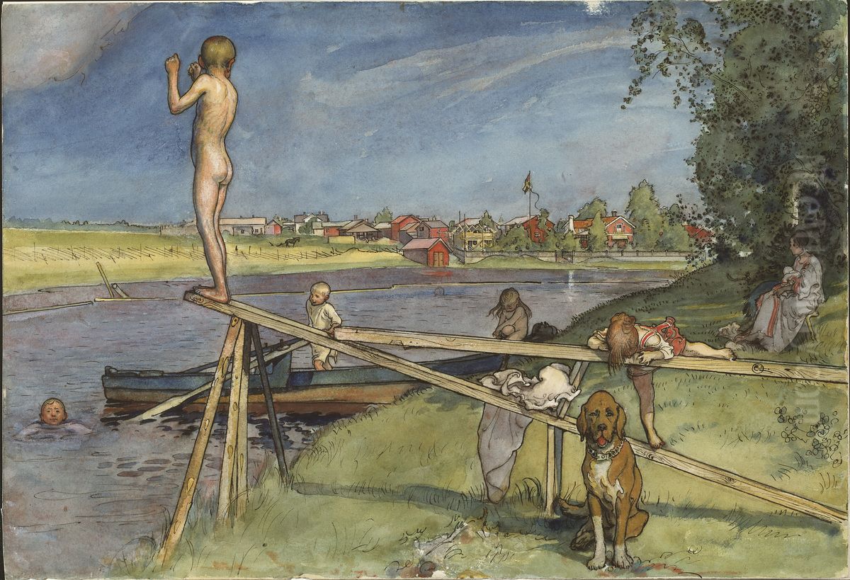 Ett bra badstalle. Ur Ett hem (26 akvareller) Oil Painting by Carl Larsson