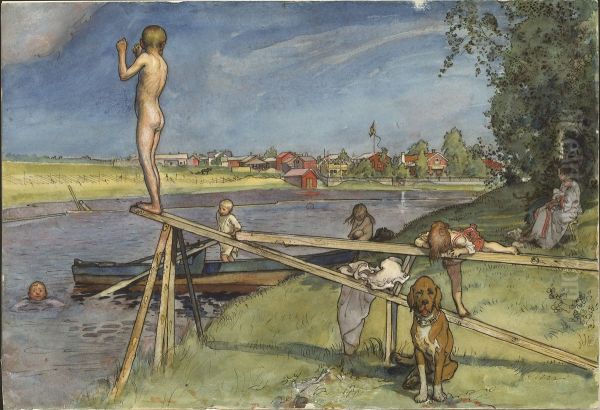 A Pleasant Bathing-Place. From A Home (26 watercolours) Oil Painting by Carl Larsson