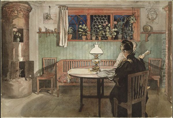 When the Children have Gone to Bed. From A Home (26 watercolours) Oil Painting by Carl Larsson
