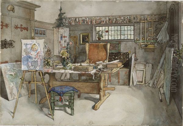 The Studio. From A Home (26 watercolours) Oil Painting by Carl Larsson