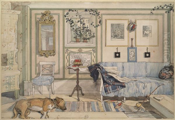 Cosy Corner. From A Home (26 watercolours) Oil Painting by Carl Larsson