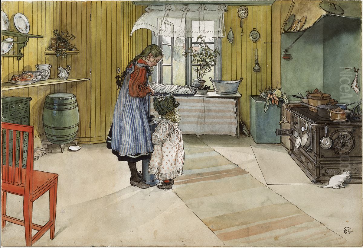 Koket. Ur Ett hem (26 akvareller) Oil Painting by Carl Larsson