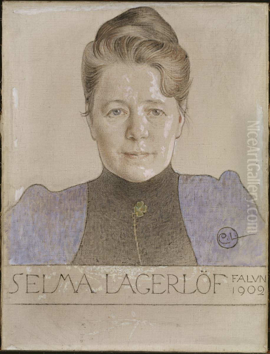The Author Selma Lagerlof Oil Painting by Carl Larsson