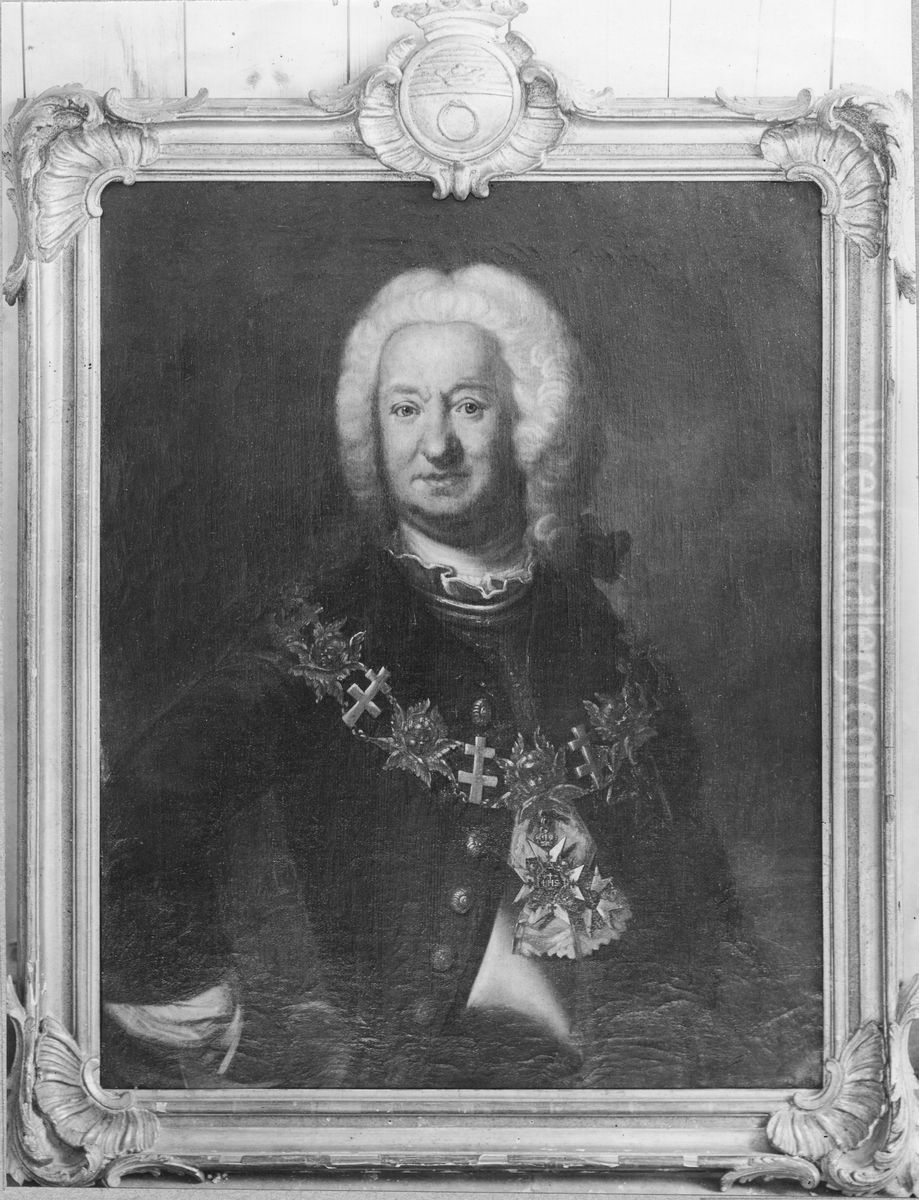 Carl Cronstedt (1672-1750), friherre, president i krigskollegium, generallojtnant, gift med Elisabet Arnell 
Eller Jacob Cronstedt (1668-1751), greve, friherre, riksrad, gift med friherrinnan Margareta Beata Grundel Oil Painting by Johan Henrik Scheffel