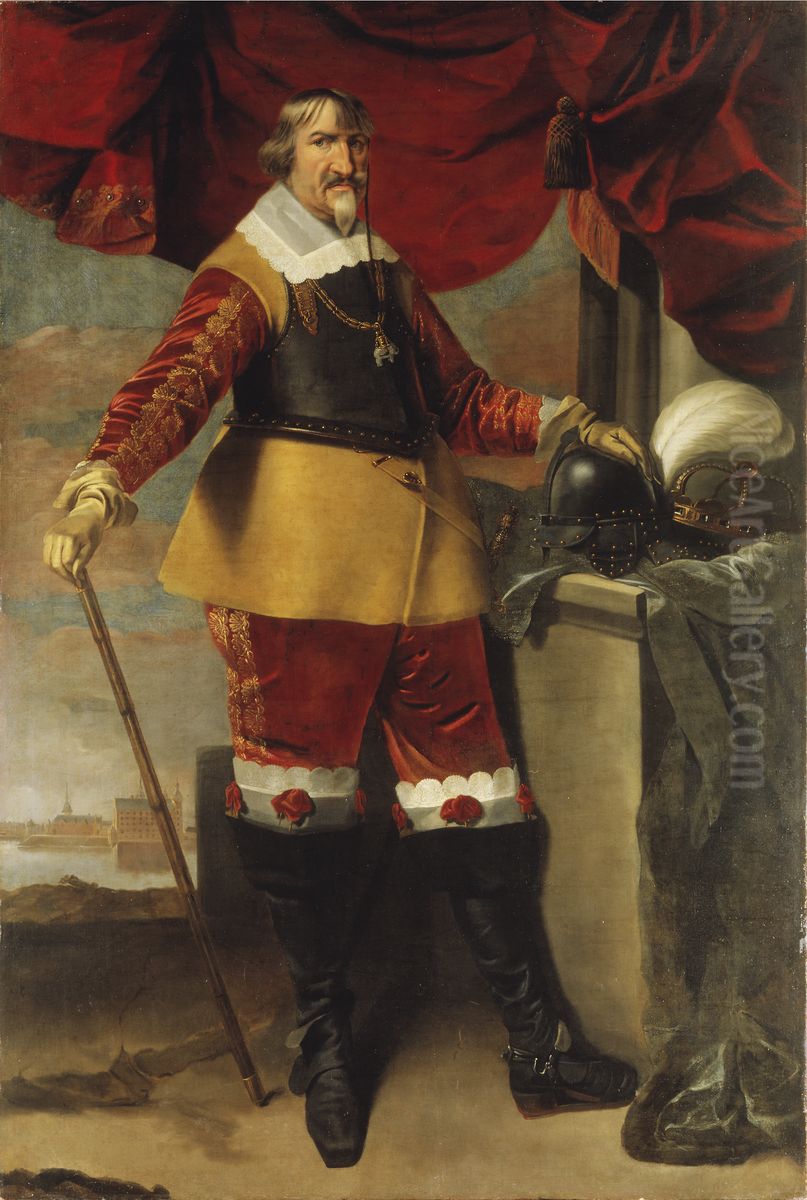 King Christian IV of Denmark, 1577-1648 Oil Painting by Karel van Mander III