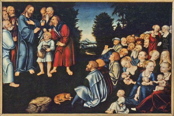 Kristus bespisar folket med fem brod och tva fiskar Oil Painting by Lucas Cranach the Elder
