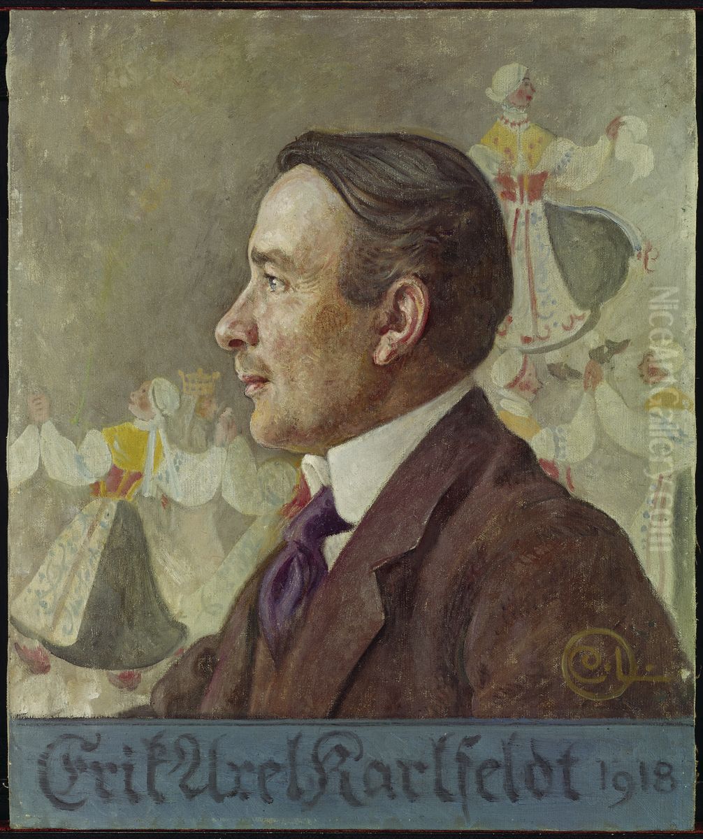 Erik Axel Karlfeldt, 1864-1931 Oil Painting by Carl Larsson