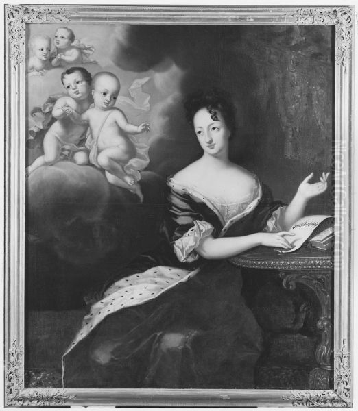 Ulrika Eleonora d.a. (1656-1693), prinsessa av Danmark, drottning av Sverige, med sina fyra doda soner Oil Painting by David Klocker Ehrenstrahl