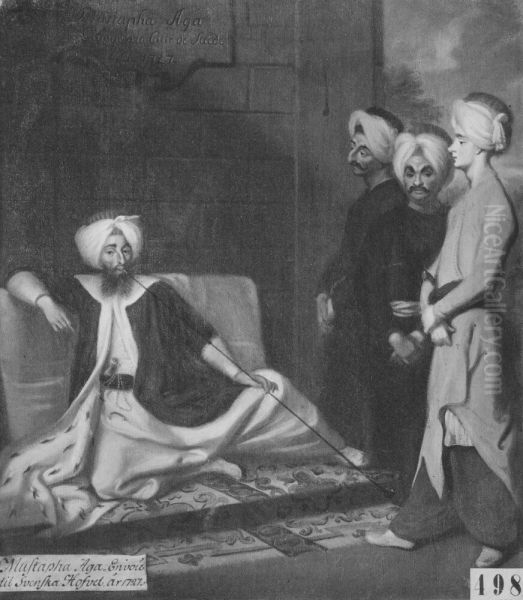 Mustafa Aga med uppvaktning Oil Painting by Georg Engelhard Schroder