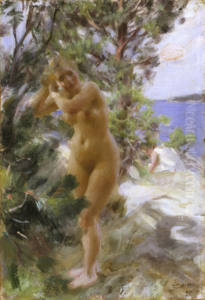 Efter badet Oil Painting by Anders Zorn
