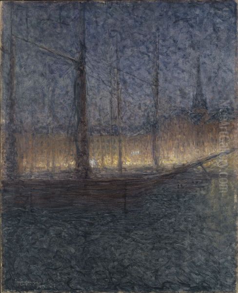 Kvallsstamning vid Kornhamnstorg, Stockholm Oil Painting by Eugene Jansson