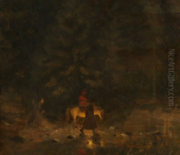 The Flight through the Forest Oil Painting by Erik Werenskiold