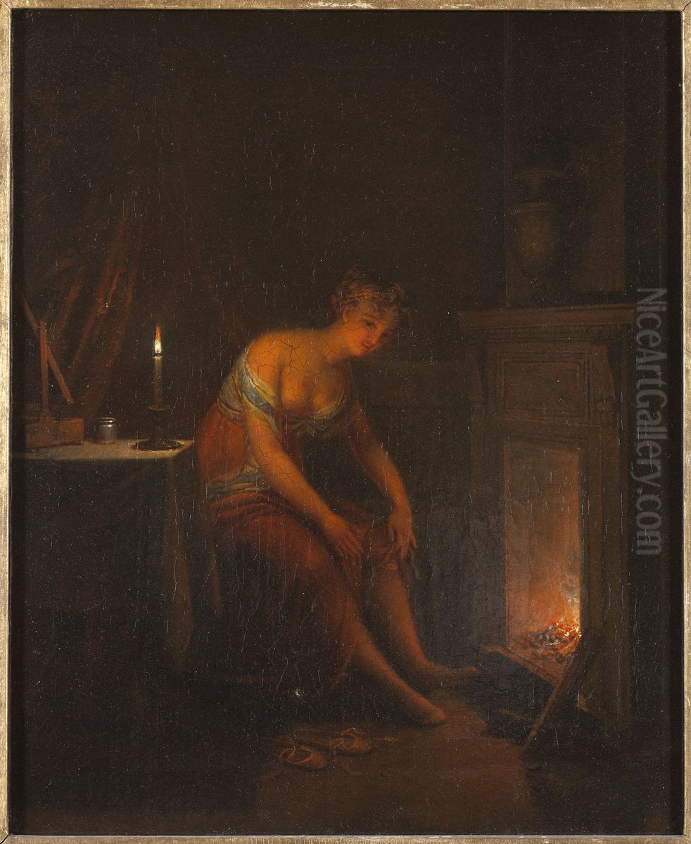 Lady Tying her Garter Oil Painting by Aleksander Laureus