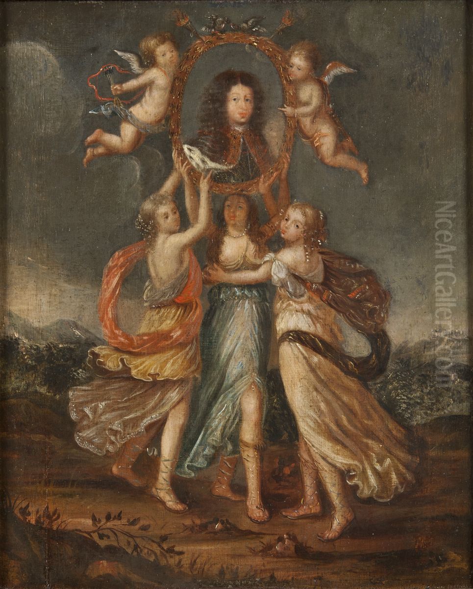 Tre allegoriska figurer barande Karl XI:s portratt Oil Painting by David Klocker Ehrenstrahl