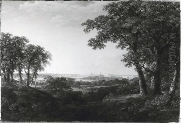 View of Stockholm from Djurgarden Oil Painting by Carl Johan Fahlcrantz