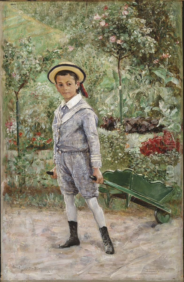 Gosse med skottkarra Oil Painting by Ernst Josephson