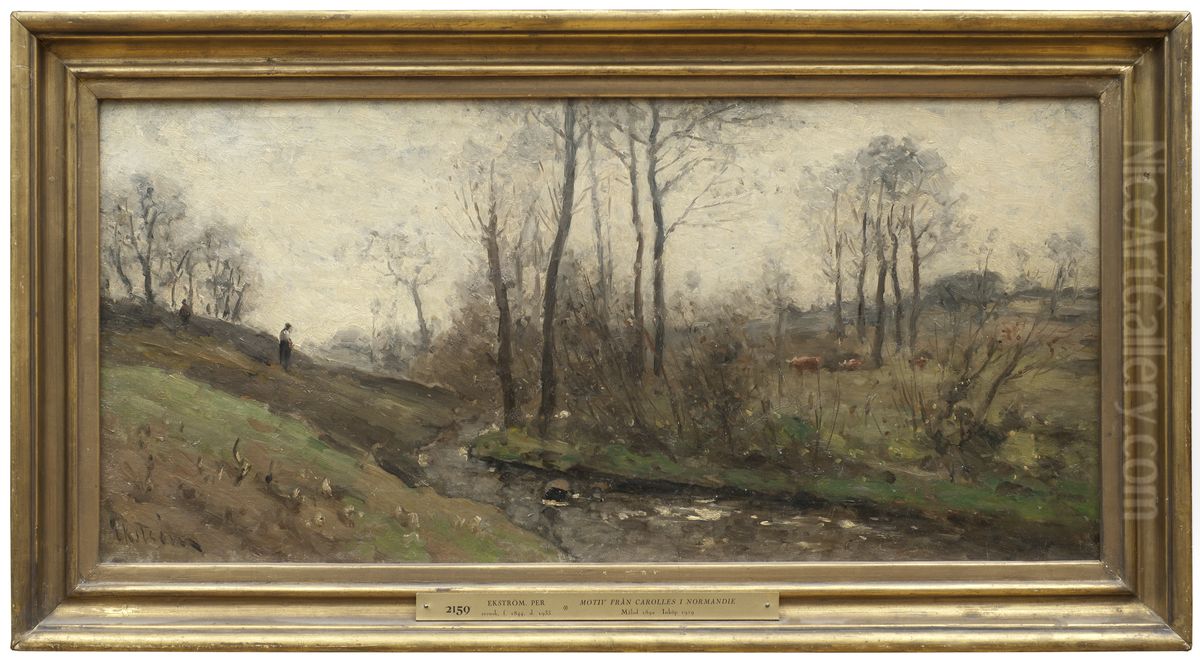 Landskap med rinnande back. Motiv fran Carolles i Normandie Oil Painting by Per Ekstrom