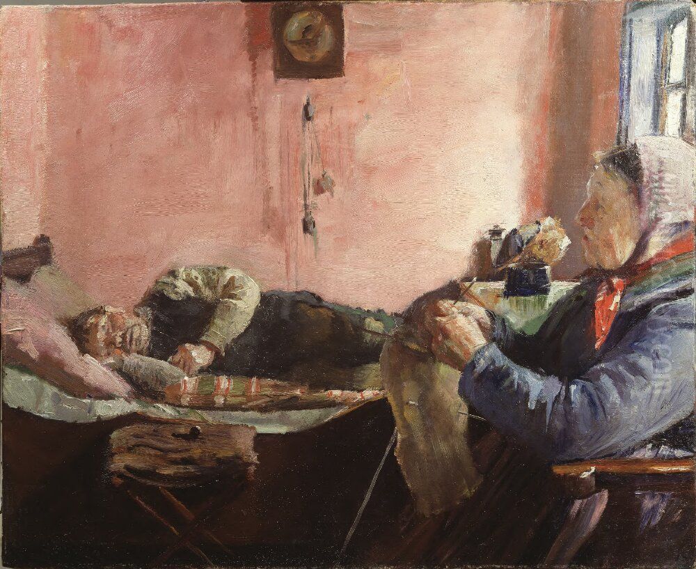 Interior fran fiskarstuga pa Skagen Oil Painting by Christian Krohg