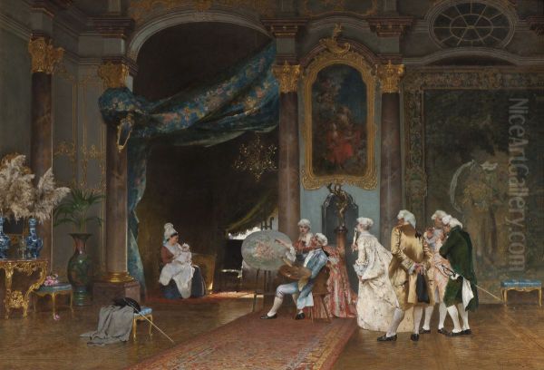 A Seance Oil Painting by Hugo Salmson