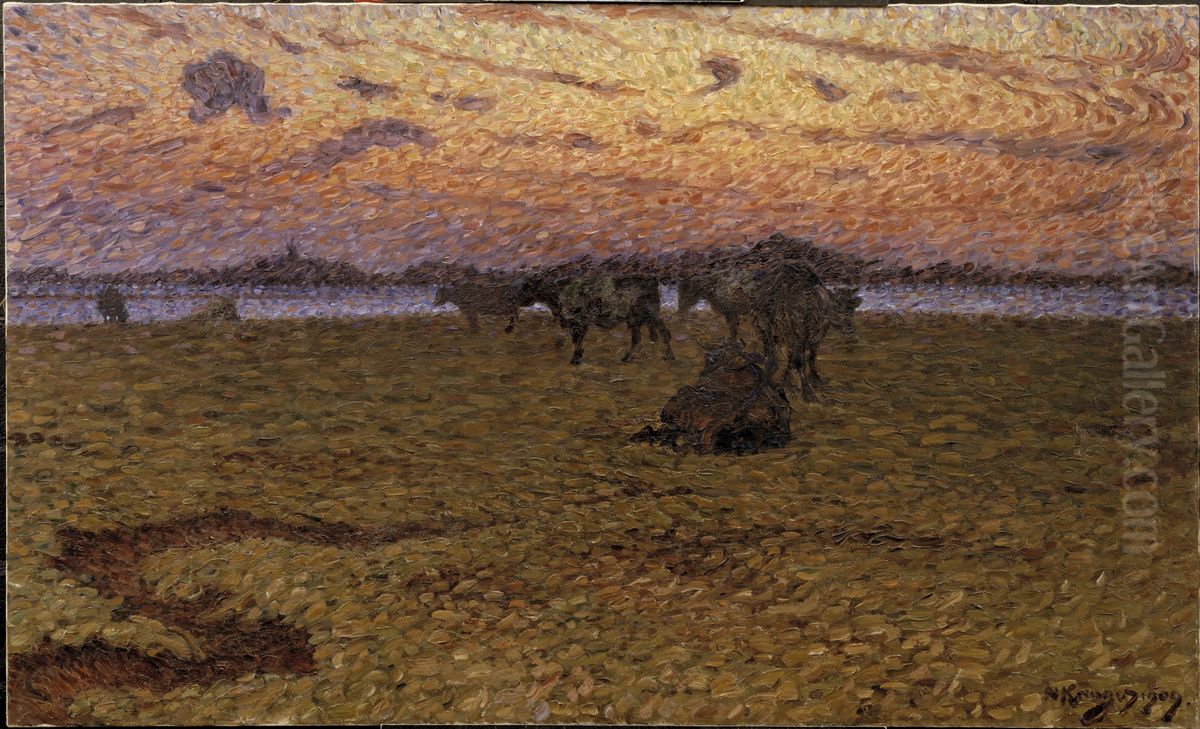 Cows on the Beach Oil Painting by Nils Kreuger