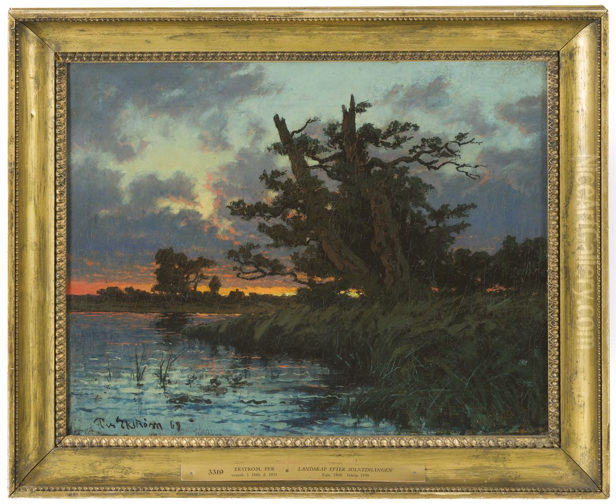 Landskap efter solnedgang Oil Painting by Per Ekstrom