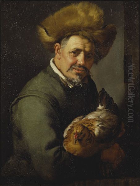 Old Man with a Hen Oil Painting by Hendrick Bloemaert
