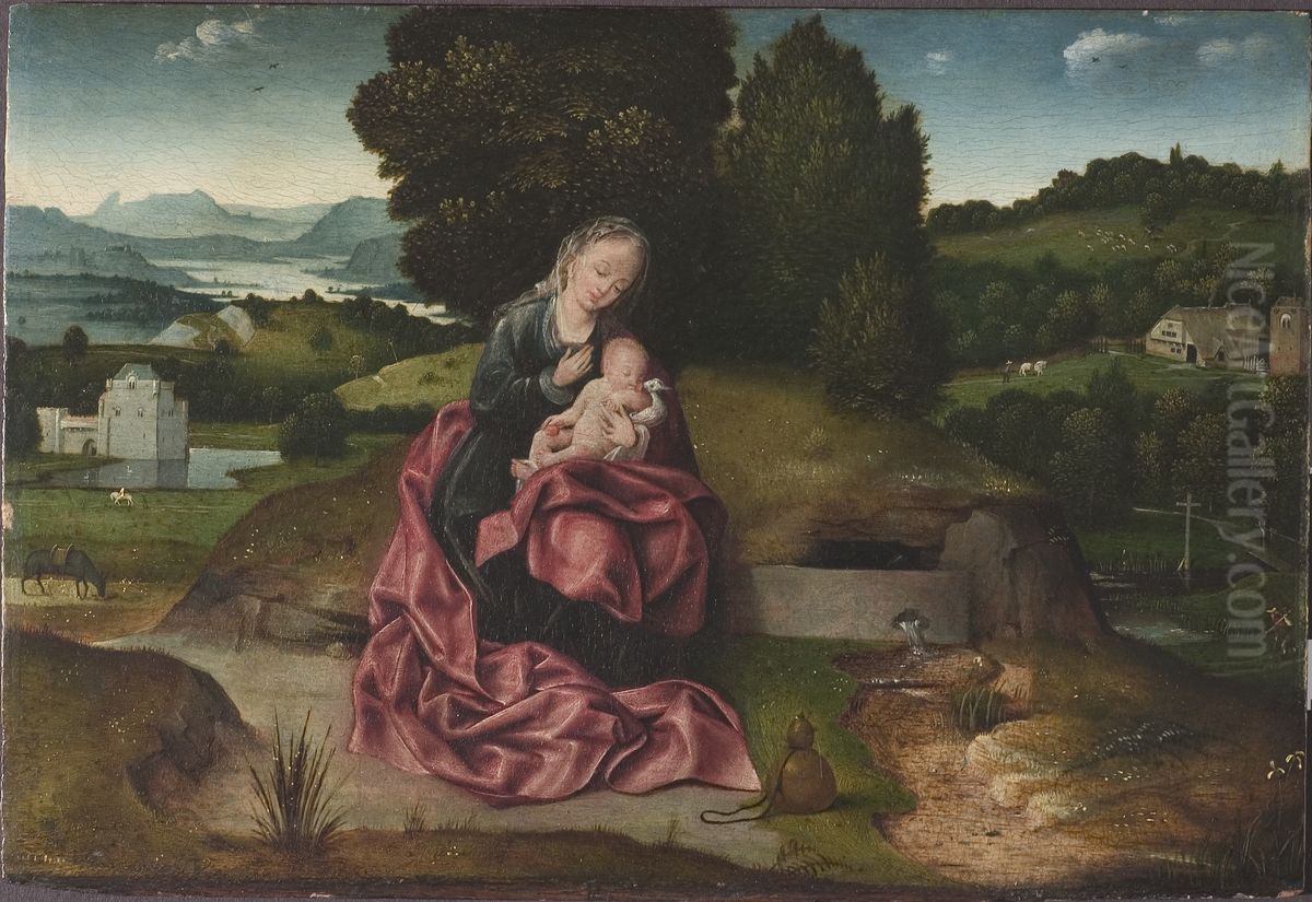 Virgin and Child Resting during the Flight into Egypt Oil Painting by Joachim Patinir