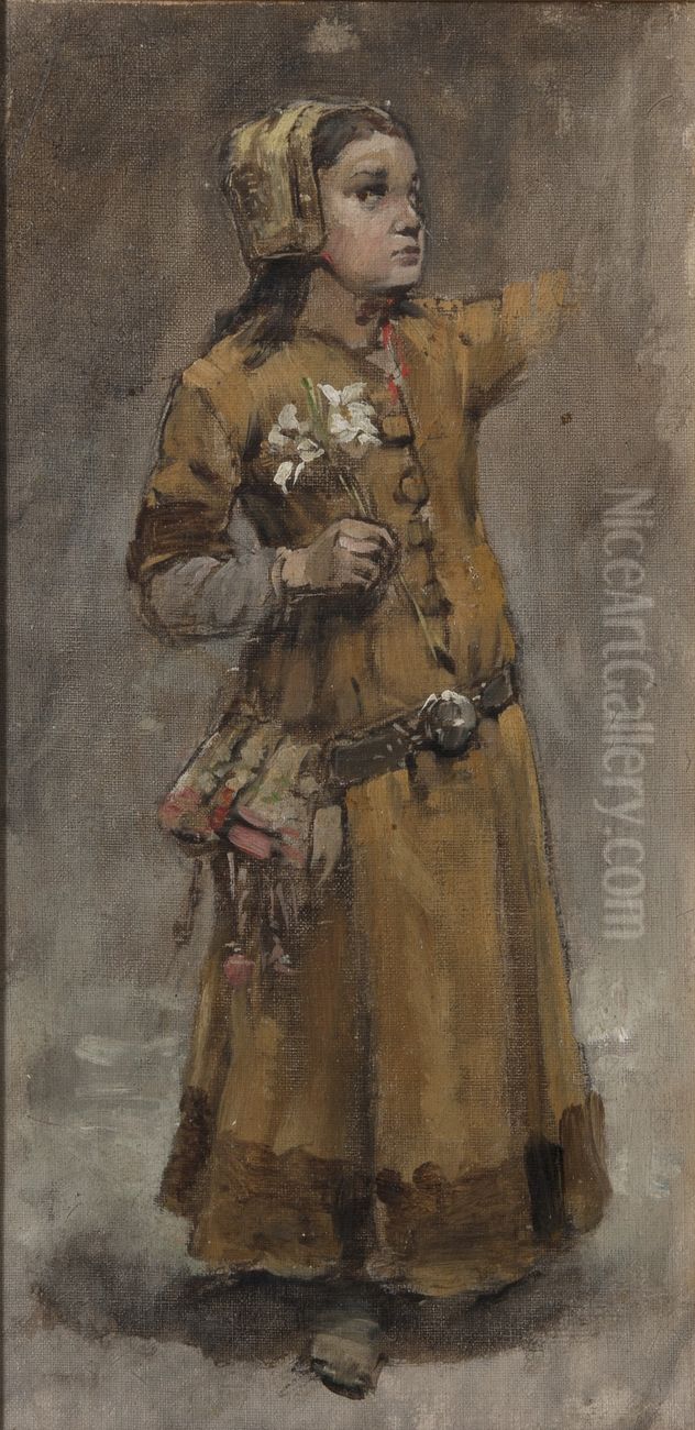 A Girl. Study for Valdemar Atterdag Holding Visby to Ransom, NM 1431 Oil Painting by Carl Gustaf Hellqvist