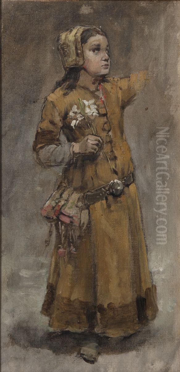 Flicka. Studie till Valdemar Atterdag brandskattar Visby 1361. Oil Painting by Carl Gustaf Hellqvist