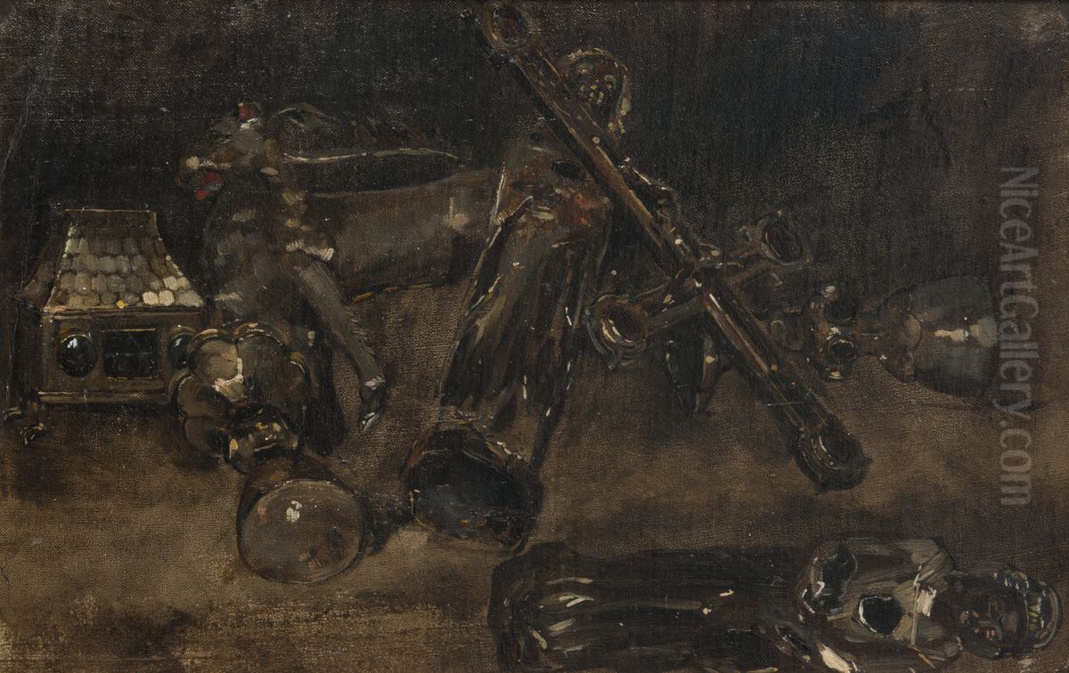 Church Plate and Images. Study for Waldemar Atterdag Holding Visby to Ransom. Oil Painting by Carl Gustaf Hellqvist