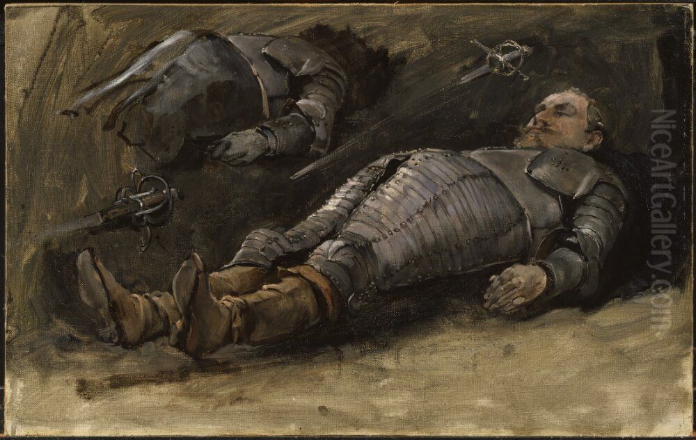 Study for the king in The Corpse of Gustav II Adolf of Sweden being carried on board in the Wolgast Harbour. Oil Painting by Carl Gustaf Hellqvist
